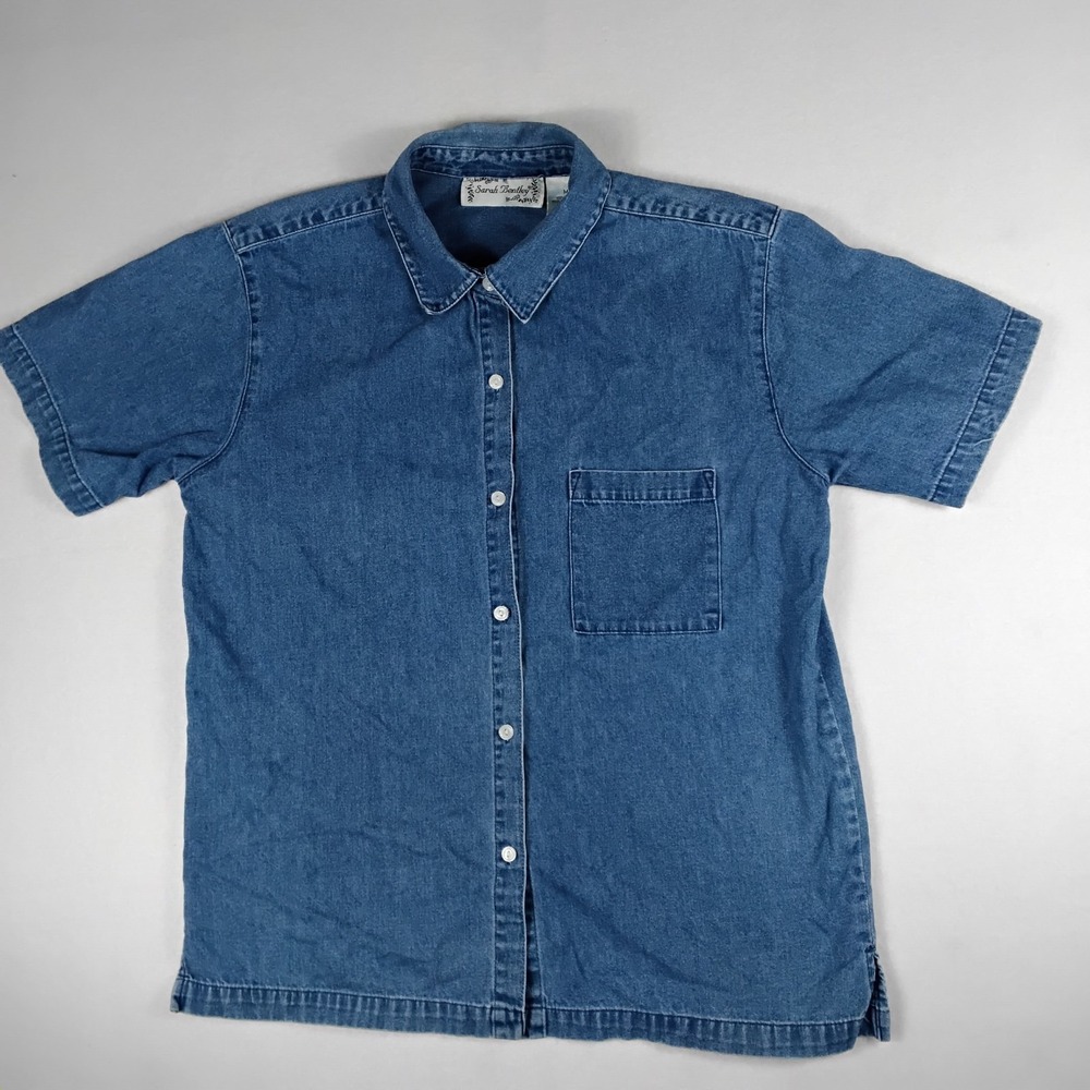 Vintage Sarah Bentley Womens Denim Polo Shirt Short Sleeve Blue Medium